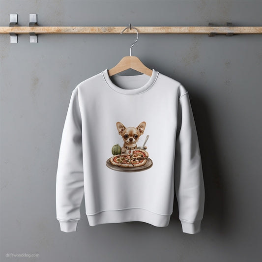 Chihuahua Cutting Pizza into Slices Sweatshirt – Unisex Sweatshirt for Dog Lovers