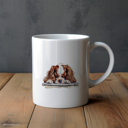 Cavalier King Charles Spaniel Lying on a Computer Mug – Unique Dog Cups | Dog-Themed Mugs