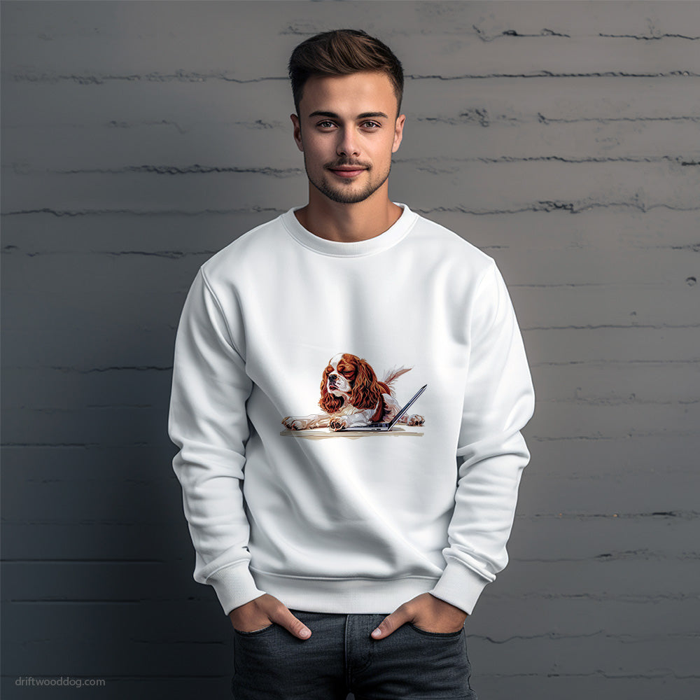 Cavalier King Charles Spaniel Relaxing on a Computer Sweatshirt – Unique Dog Sweatshirt for Men