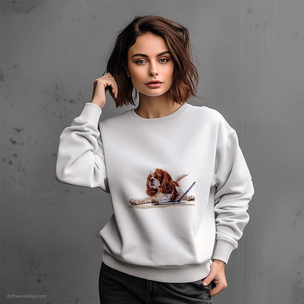 Cavalier King Charles Spaniel Relaxing on a Computer Sweatshirt – Dog-Themed Gifts for Dog Lovers