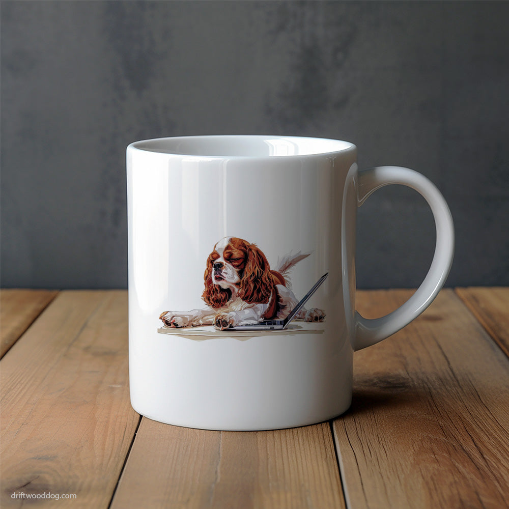 Cavalier King Charles Spaniel Relaxing on a Computer Mug – Unique Dog Cups | Dog-Themed Mugs