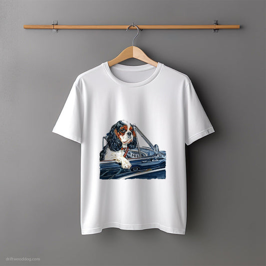 Cavalier King Charles Spaniel Riding in a Classic Car T-Shirt – Unisex Tee for Dog Lovers