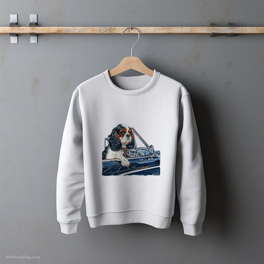 Cavalier King Charles Spaniel Riding in a Classic Car Sweatshirt – Unisex Sweatshirt for Dog Lovers