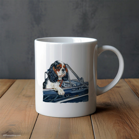 Cavalier King Charles Spaniel Riding in a Classic Car Mug – Unique Dog Cups | Dog-Themed Mugs