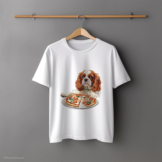 Cavalier King Charles Spaniel Trying to Bite Pizza T-Shirt – Unisex Tee for Dog Lovers