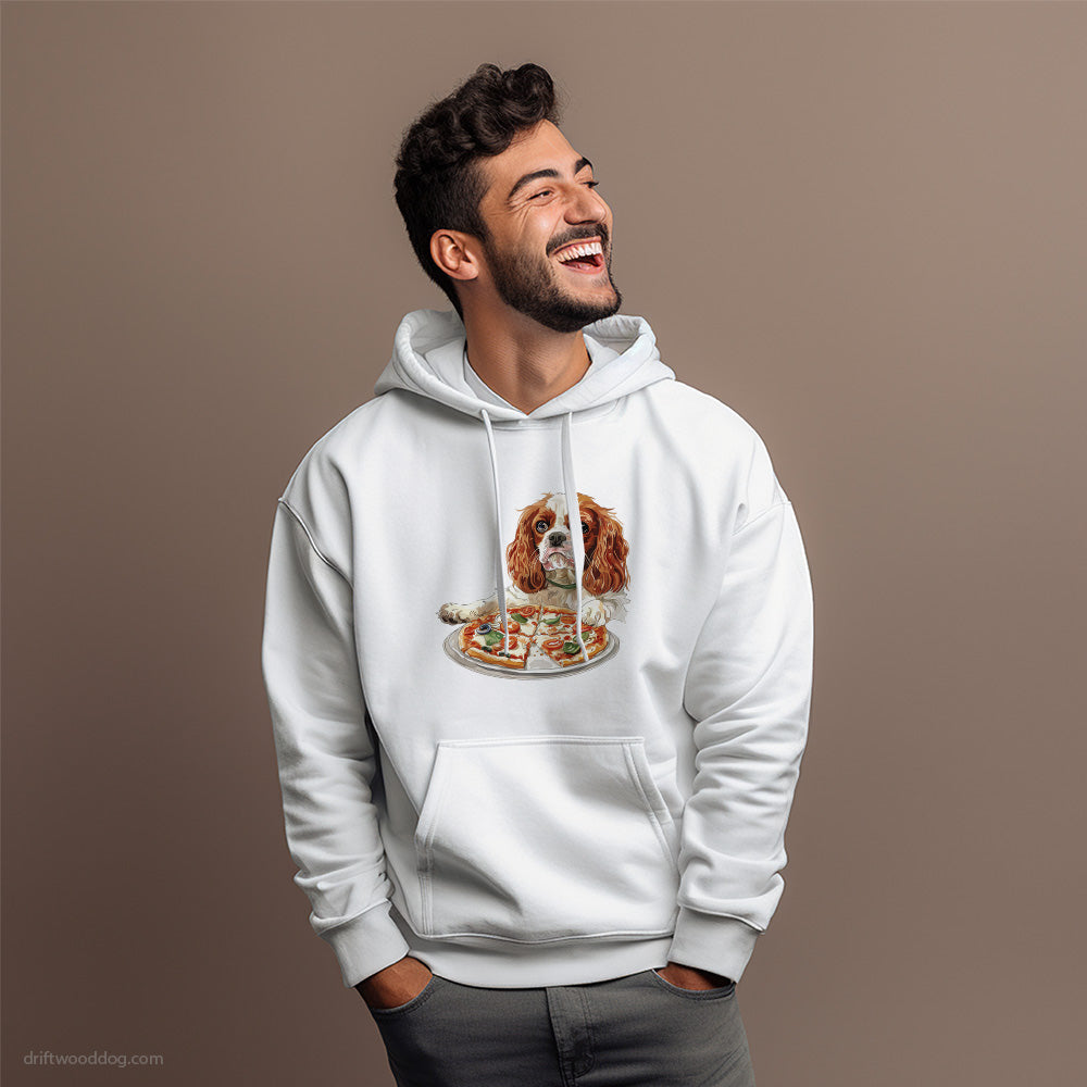 Cavalier King Charles Spaniel Trying to Bite Pizza Hoodie – Dog Hoodies for Men