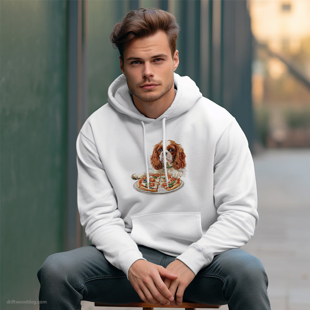 Cavalier King Charles Spaniel Trying to Bite Pizza Hoodie – Custom Dog Hoodies for Men