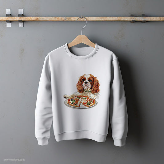 Cavalier King Charles Spaniel Trying to Bite Pizza Sweatshirt – Unisex Sweatshirt for Dog Lovers