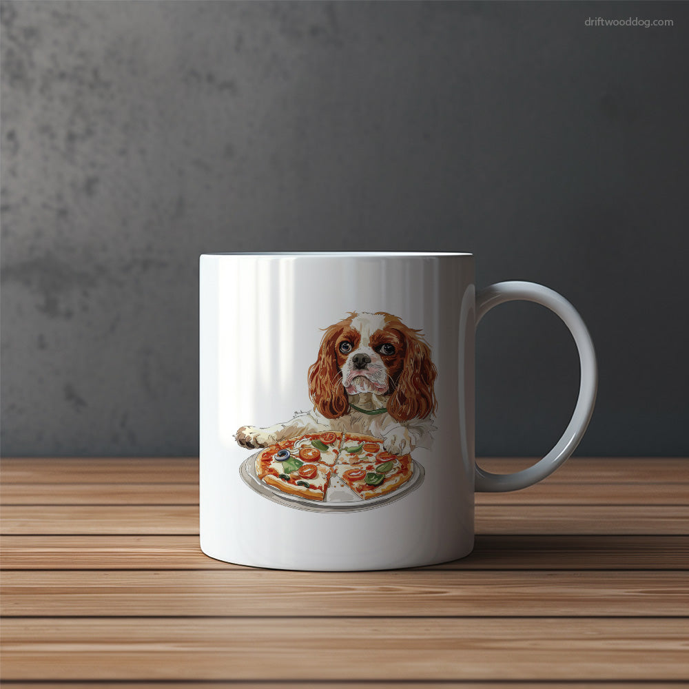 Cavalier King Charles Spaniel Trying to Bite Pizza Mug – Funny Dog Coffee Mugs | Quirky Canine Drinkware