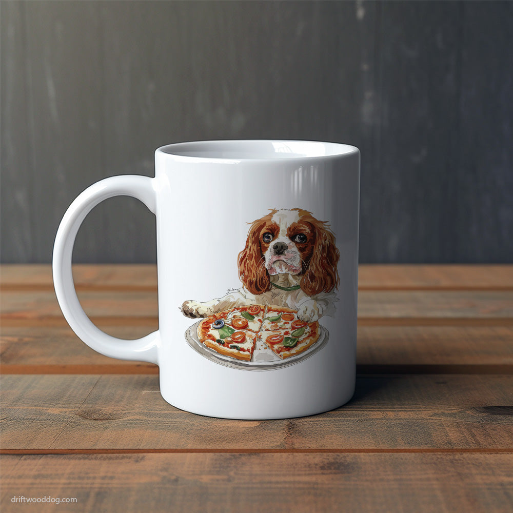 Cavalier King Charles Spaniel Trying to Bite Pizza Mug – Cute Dog-Themed Mugs | Perfect Gifts for Dog Lovers