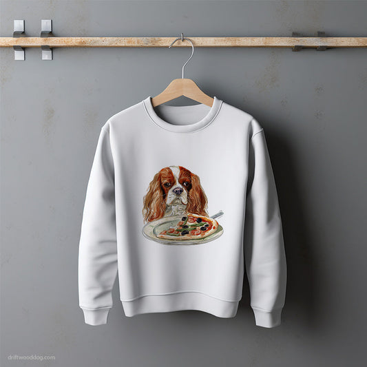 Cavalier King Charles Spaniel Staring at a Pizza Sweatshirt – Unisex Sweatshirt for Dog Lovers