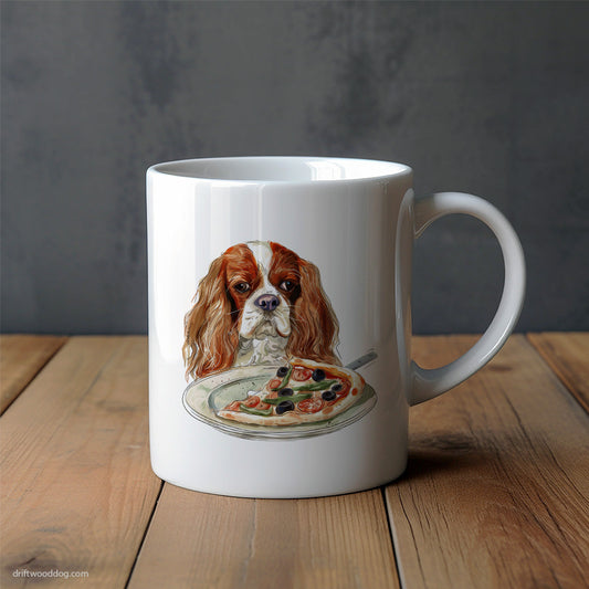 Cavalier King Charles Spaniel Staring at a Pizza Mug – Unique Dog Cups | Dog-Themed Mugs