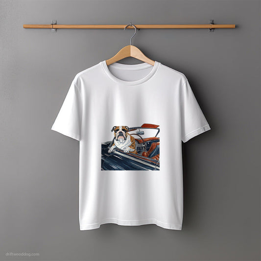 Bulldog Relaxing in a Classic Roadster T-Shirt – Unisex Tee for Dog Lovers