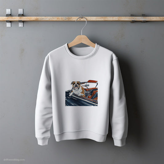 Bulldog Relaxing in a Classic Roadster Sweatshirt – Unisex Sweatshirt for Dog Lovers