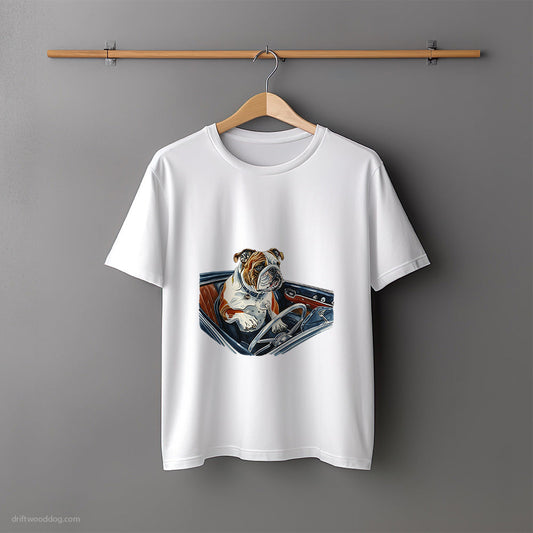 Bulldog Cruising in a Retro Convertible T-Shirt – Unisex Tee for Dog Lovers