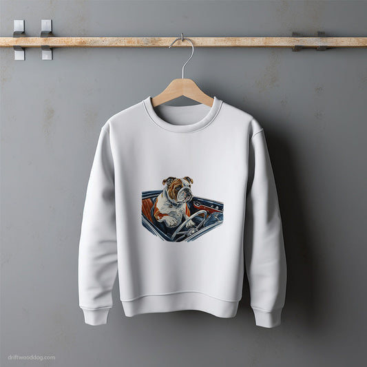 Bulldog Cruising in a Retro Convertible Sweatshirt – Unisex Sweatshirt for Dog Lovers