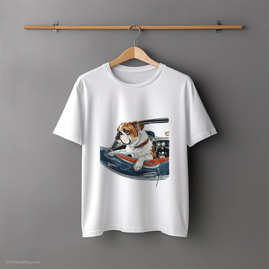 Bulldog Taking a Spin in a Classic Car T-Shirt – Unisex Tee for Dog Lovers