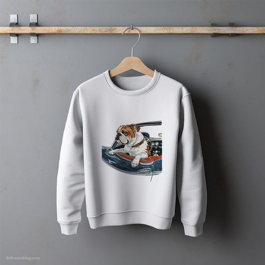 Bulldog Taking a Spin in a Classic Car Sweatshirt – Unisex Sweatshirt for Dog Lovers