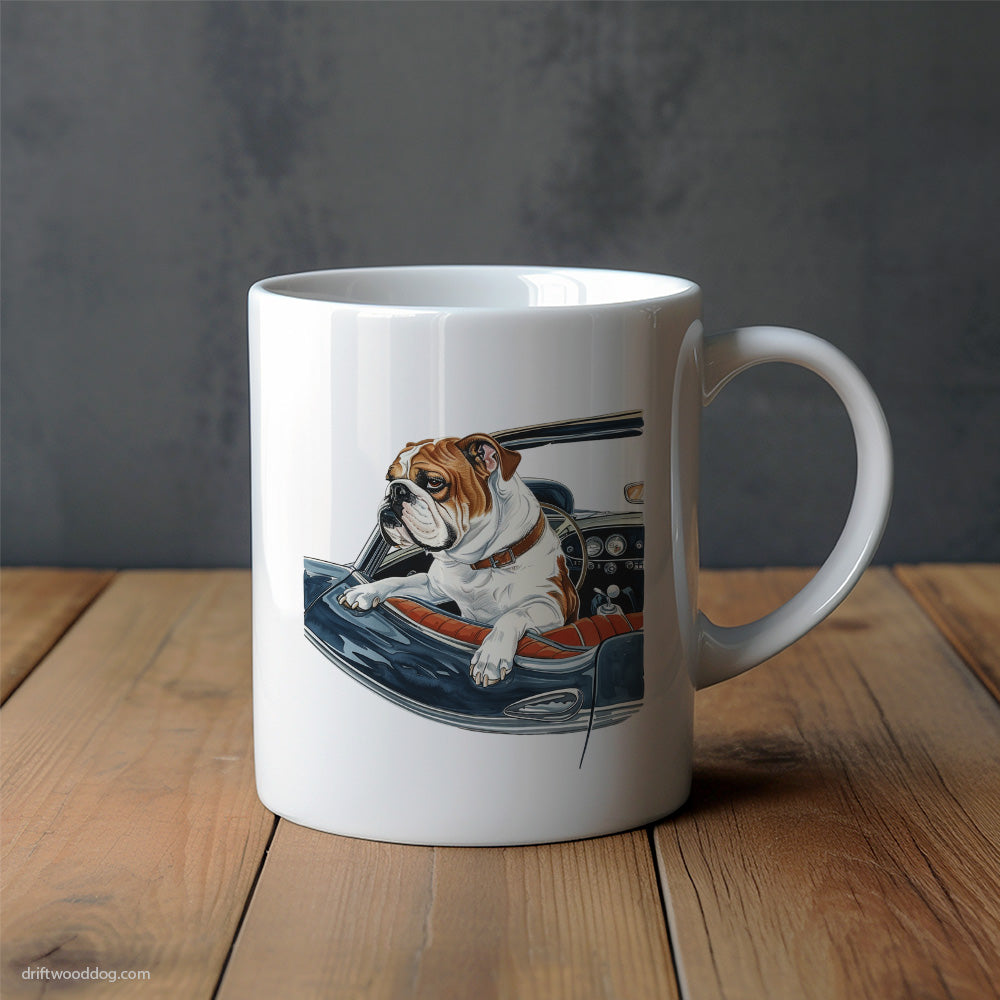 Bulldog Taking a Spin in a Classic Car Mug – Unique Dog Cups | Dog-Themed Mugs