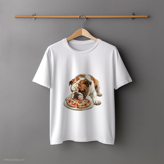 Bulldog Reaching for a Slice of Pizza T-Shirt – Unisex Tee for Dog Lovers