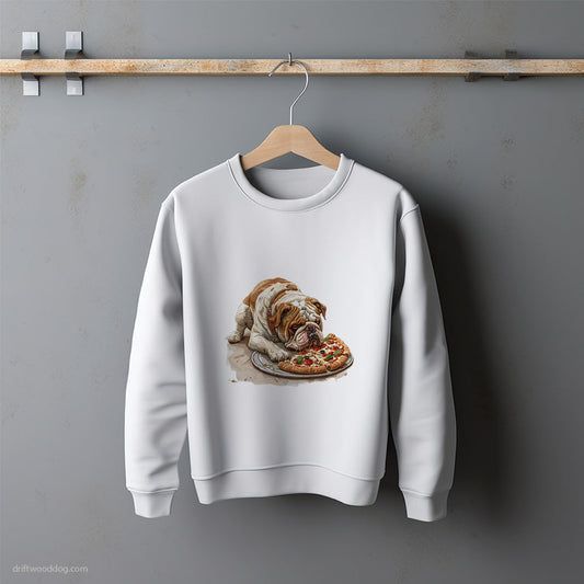 Bulldog Guarding a Pizza from Others Sweatshirt – Unisex Sweatshirt for Dog Lovers