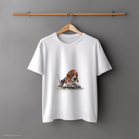 Beagle Browsing on a Laptop T-Shirt – Unisex Tee for Dog Lovers