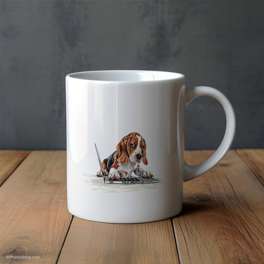 Beagle Browsing on a Laptop Mug – Unique Dog Cups | Dog-Themed Mugs