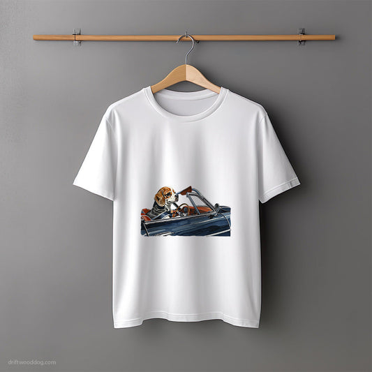 Beagle Riding in a Sporty Convertible T-Shirt – Unisex Tee for Dog Lovers