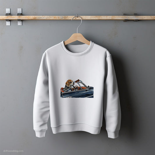 Beagle Riding in a Sporty Convertible Sweatshirt – Unisex Sweatshirt for Dog Lovers