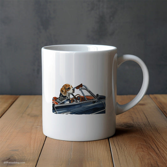 Beagle Riding in a Sporty Convertible Mug – Unique Dog Cups | Dog-Themed Mugs