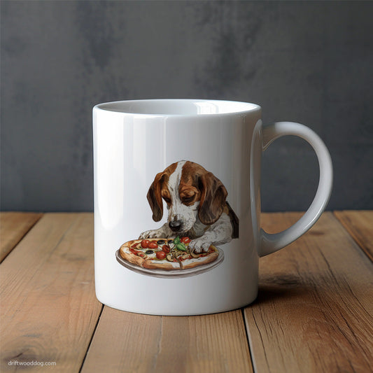 Beagle Looking at a Pizza with Hunger Mug – Unique Dog Cups | Dog-Themed Mugs