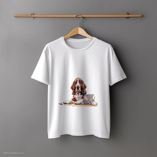 Basset Hound Designing on a Laptop T-Shirt – Unisex Tee for Dog Lovers