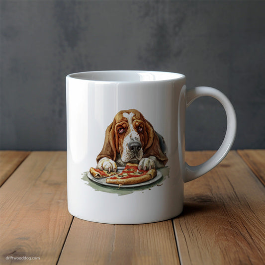 Basset Hound Trying to Steal a Slice of Pizza Mug – Unique Dog Cups | Dog-Themed Mugs