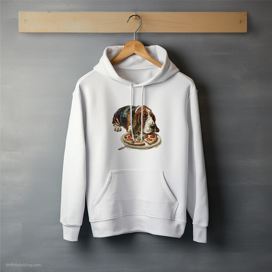 Basset Hound Sniffing a Pizza Hoodie – Unisex Hoodie for Dog Lovers