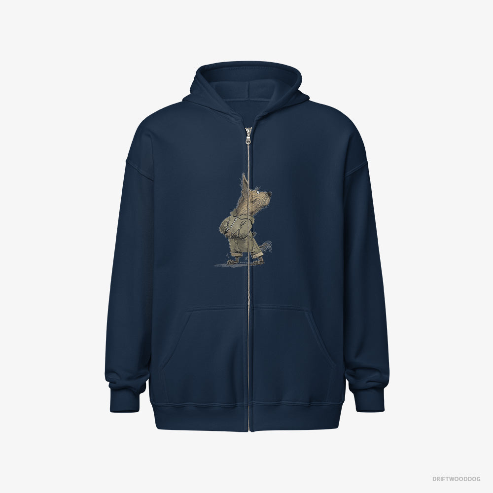 Yorkshire Terrier Hoodie – Men Navy Hoodie Full-Zip – Hitting the Gym (on White Background)