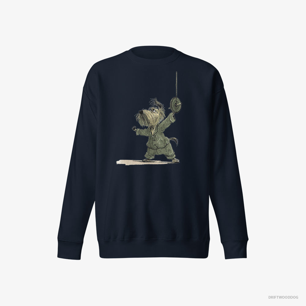 Yorkshire Terrier Sweatshirt – Women Navy Sweatshirt Eco-Friendly – Powerlifting Pro (on White Background)