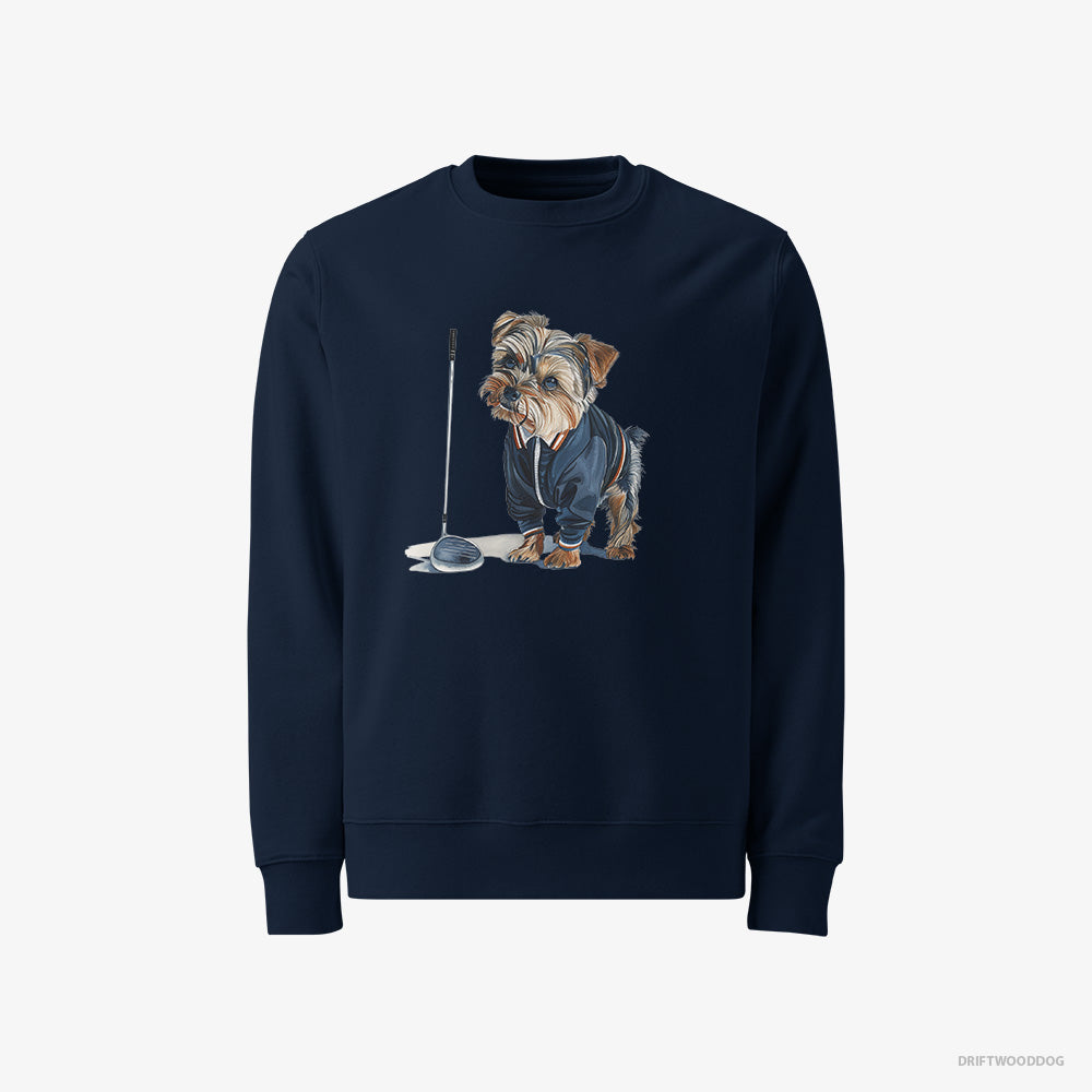 Yorkshire Terrier Sweatshirt – Men Navy Sweatshirt Classic – in the Golf Zone (on White Background)