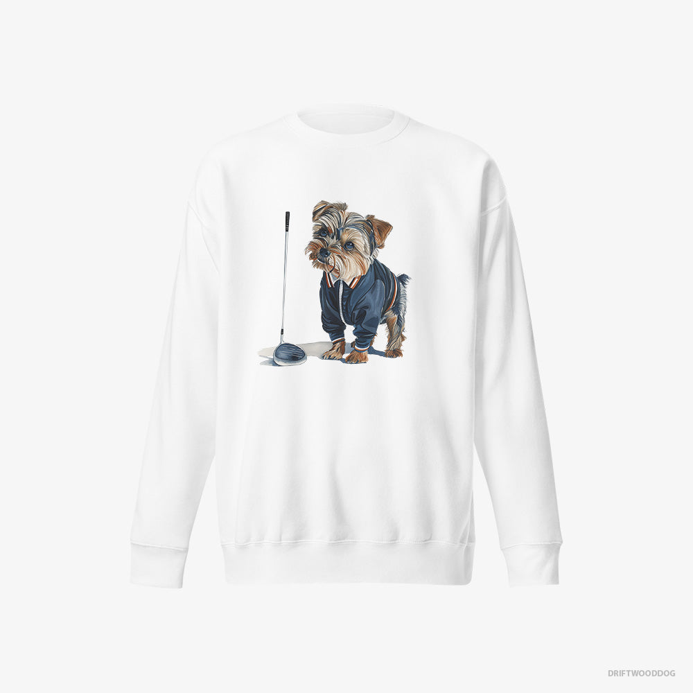 Yorkshire Terrier Sweatshirt – Men White Sweatshirt Eco-Friendly – in the Golf Zone (on White Background)