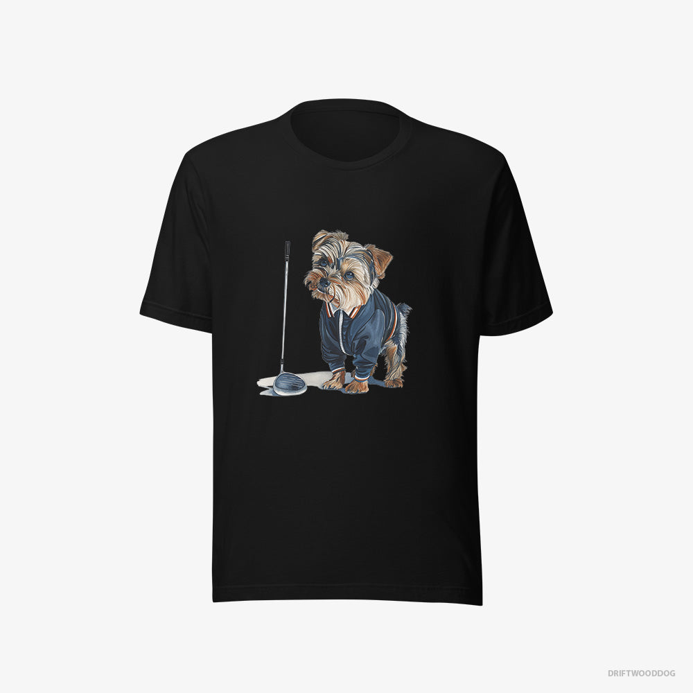 Yorkshire Terrier T-Shirt – Men Black T-Shirt Eco-Friendly – in the Golf Zone (on White Background)