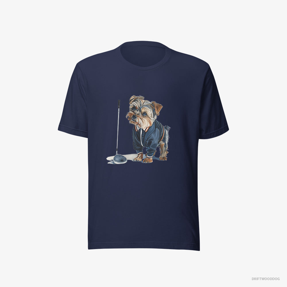 Yorkshire Terrier T-Shirt – Men Navy T-Shirt Eco-Friendly – in the Golf Zone (on White Background)