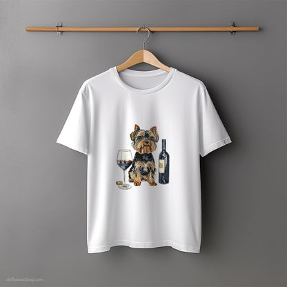 Yorkshire Terrier Celebrating with Wine T-Shirt – Unisex Tee for Dog Lovers