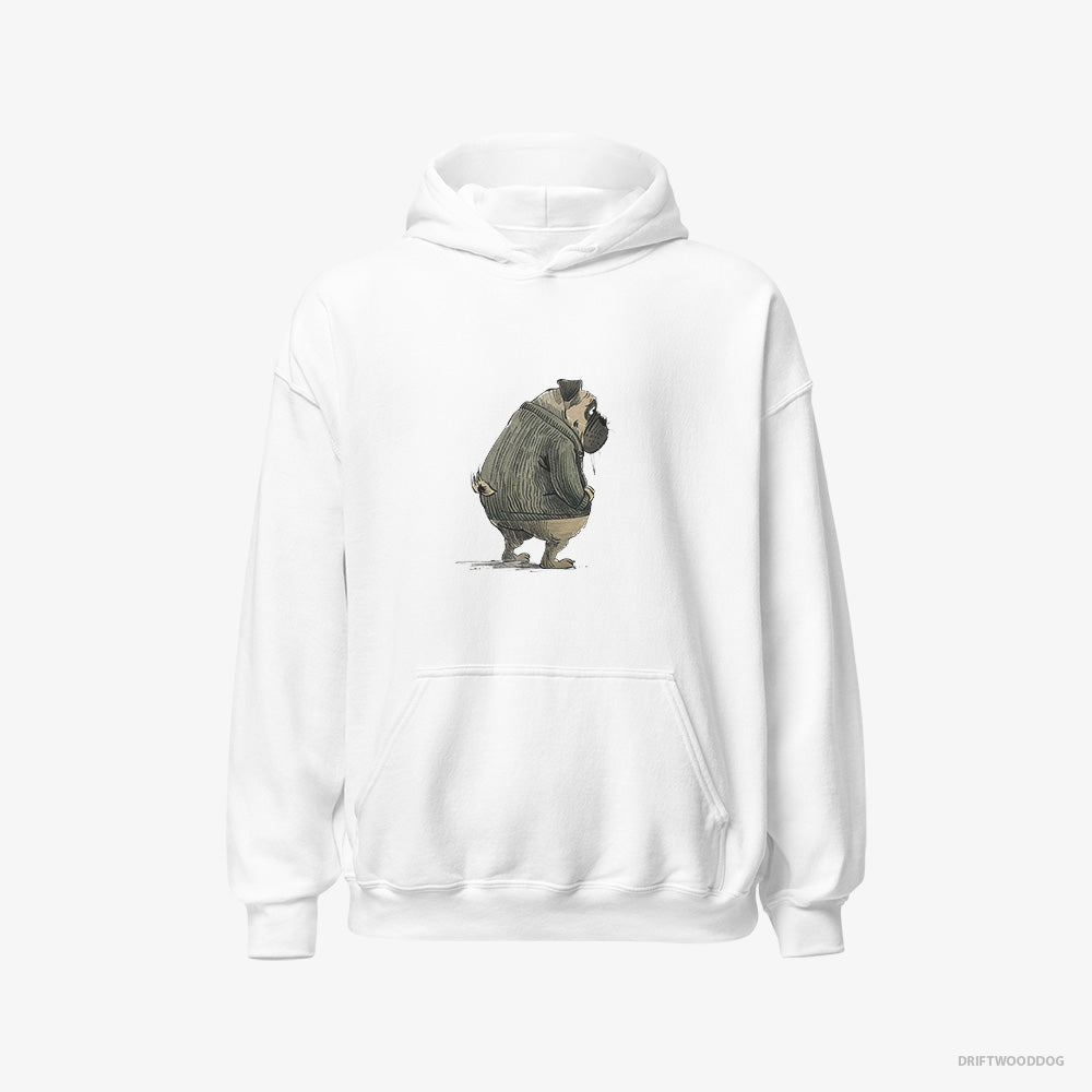 Pug Hoodie – Women White Hoodie Classic – Being Sad (on White Background)