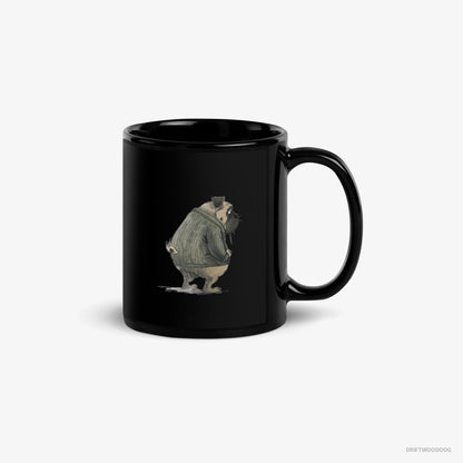 Pug Mug – Unisex Black Mug Classic – Being Sad (on White Background)