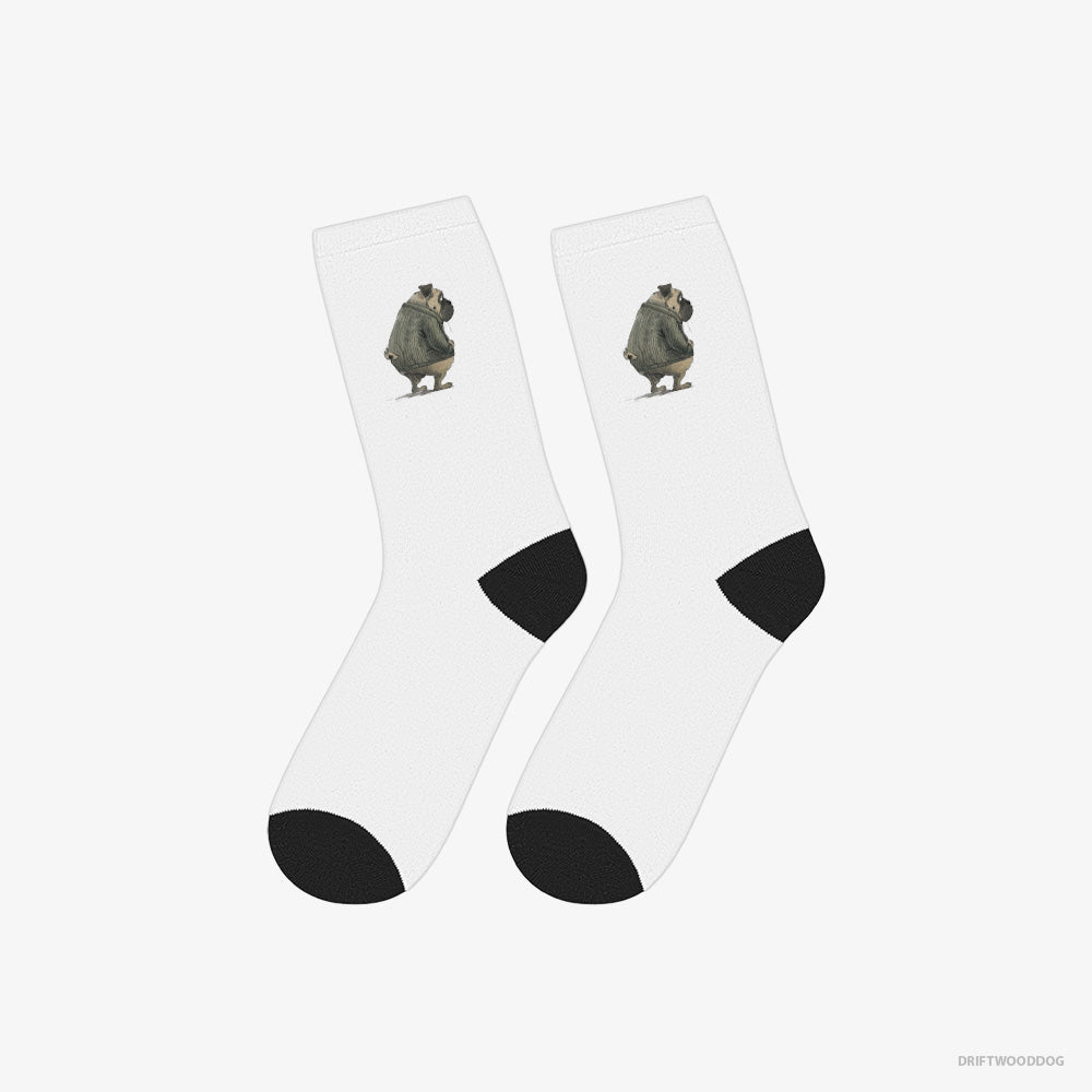 Pug Socks – Unisex White Socks Classic – Being Sad (on White Background)