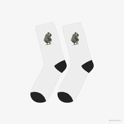 Pug Socks – Unisex White Socks Classic – Being Sad (on White Background)