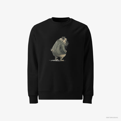 Pug Sweatshirt – Men Black Sweatshirt Classic – Being Sad (on White Background)