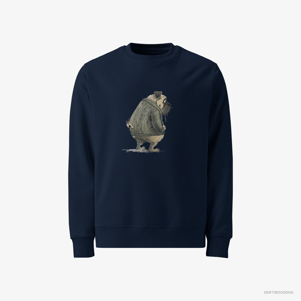 Pug Sweatshirt – Men Navy Sweatshirt Classic – Being Sad (on White Background)