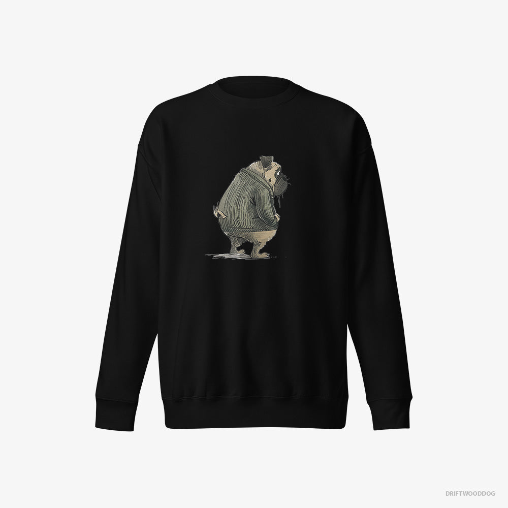 Pug Sweatshirt – Men Black Sweatshirt Eco-Friendly – Being Sad (on White Background)