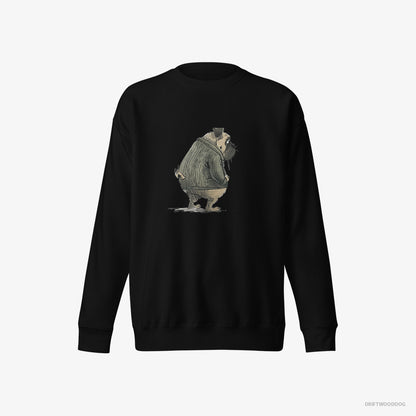 Pug Sweatshirt – Men Black Sweatshirt Eco-Friendly – Being Sad (on White Background)