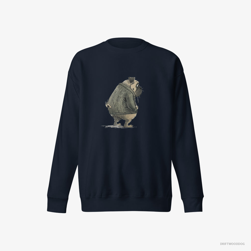 Pug Sweatshirt – Men Navy Sweatshirt Eco-Friendly – Being Sad (on White Background)